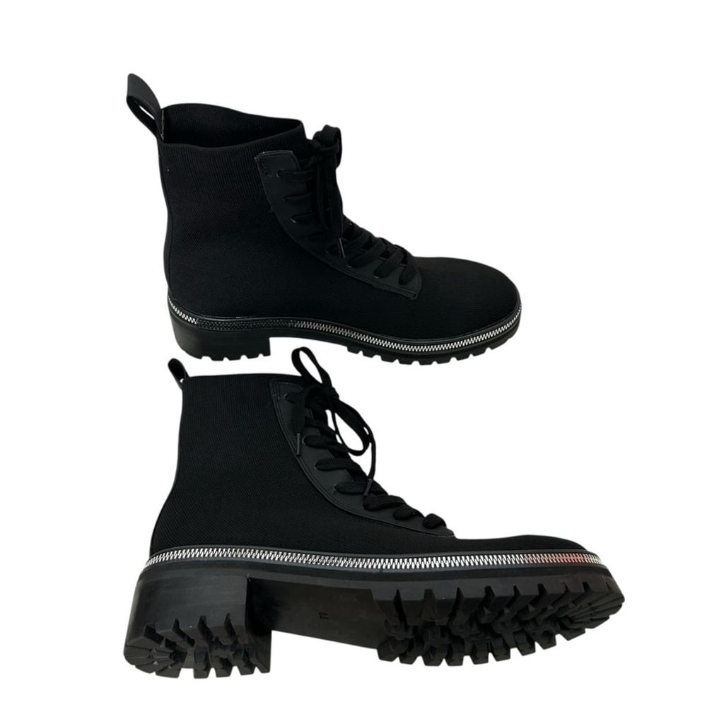 Steven New York Black Silver Firenze Stretch Knit Combat Booties Women’s Sz 8.5 - Picture 10 of 14